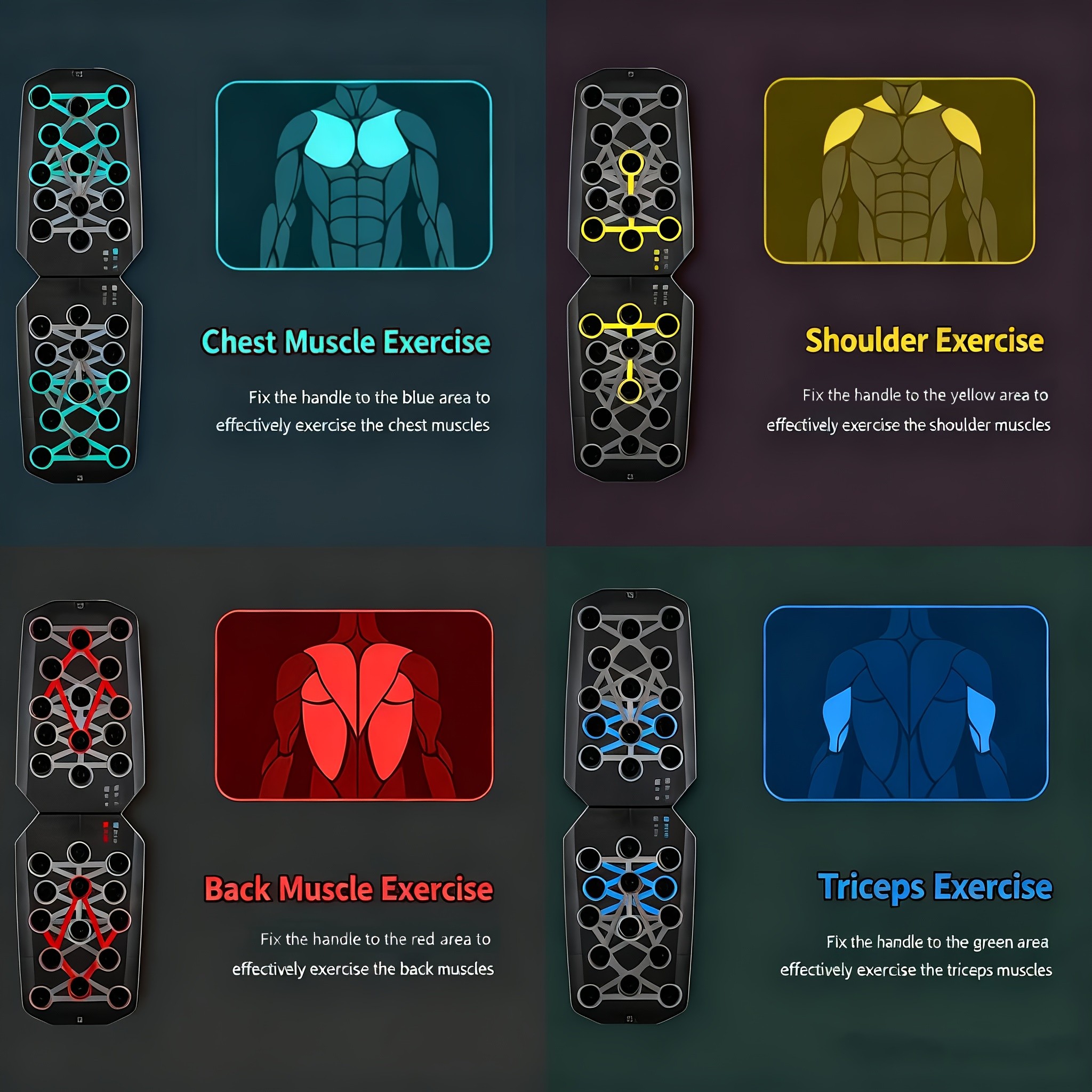 Color-Coded Push Up Board with Handles  Transform Your Home Gym Workouts