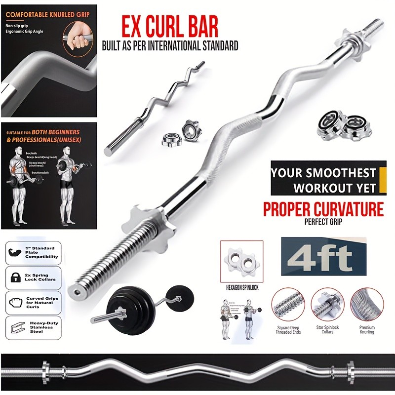 1.2m/47" Heavy Duty Curl Weight Lifting Bar Build Stronger Arms with Precision