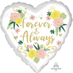 Foil Balloon - Std Hx Forever & Always Floral Heart (45cm)