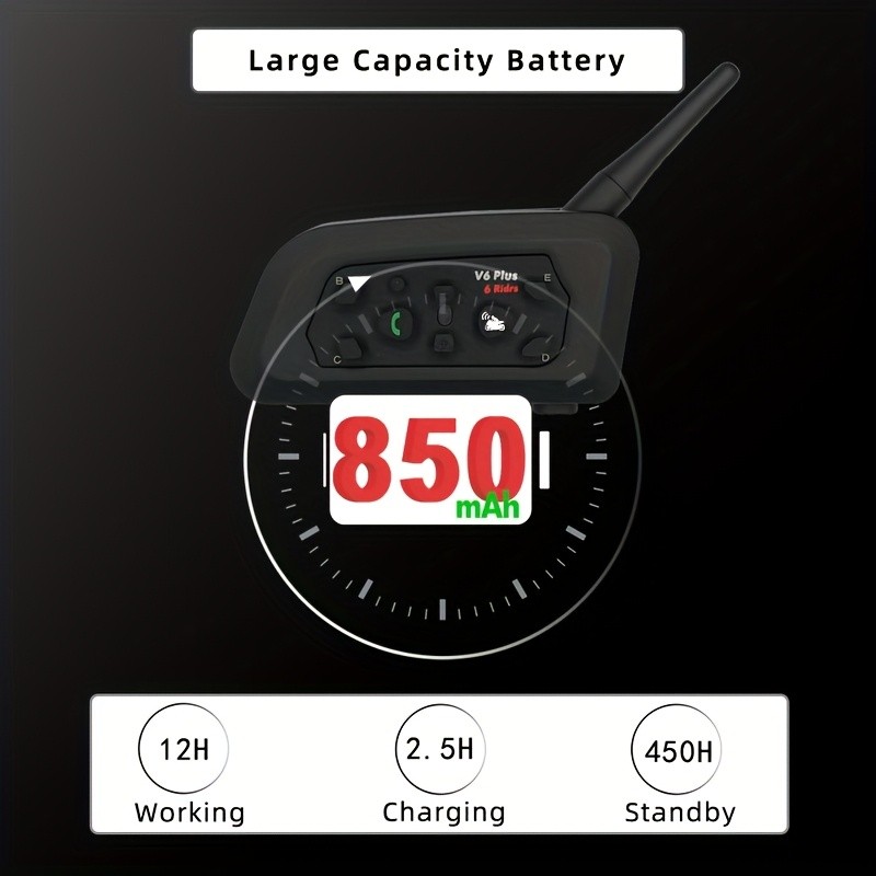 6-Rider V6 Plus Motorcycle Helmet Wireless Intercom Headset