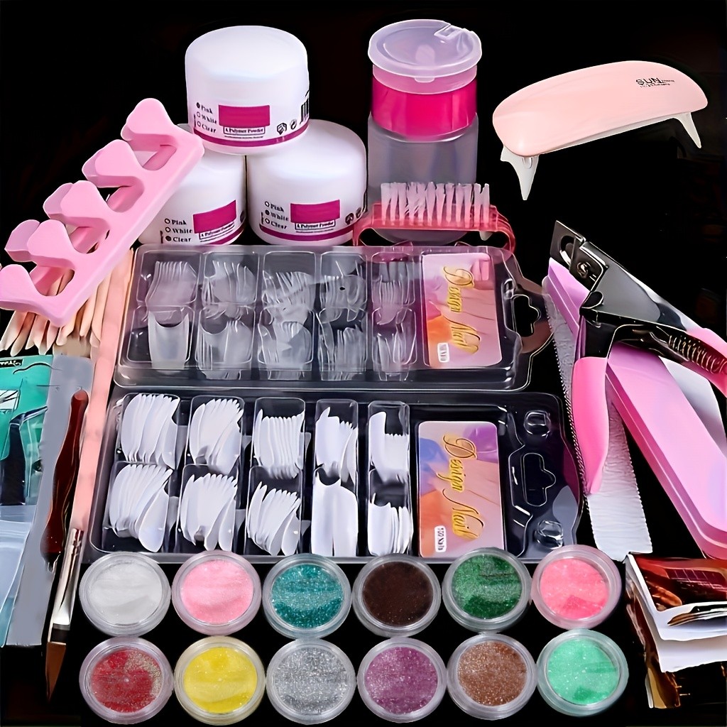Complete Nail Art Kit ,24-in-1 Acrylic Nail Kit for Beginners with 12 Colors Glitter Powder