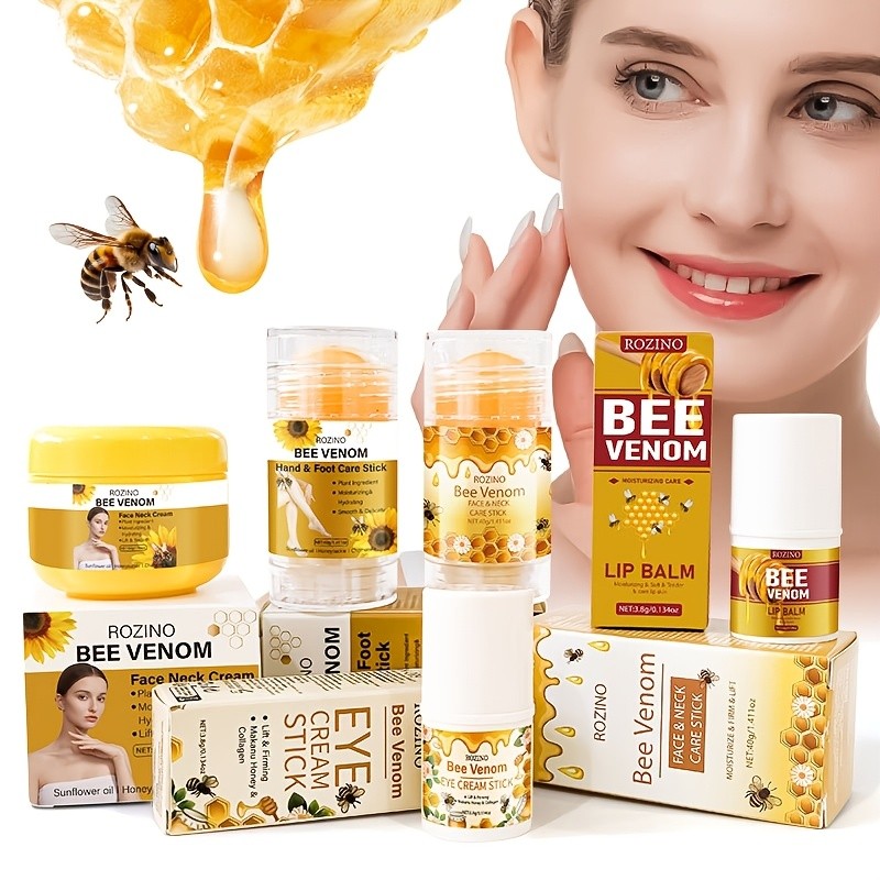 5 Pcs Rozino Bee Venom Skincare Kit  Harness the Power of Bee Venom for Radiant, Youthful Skin