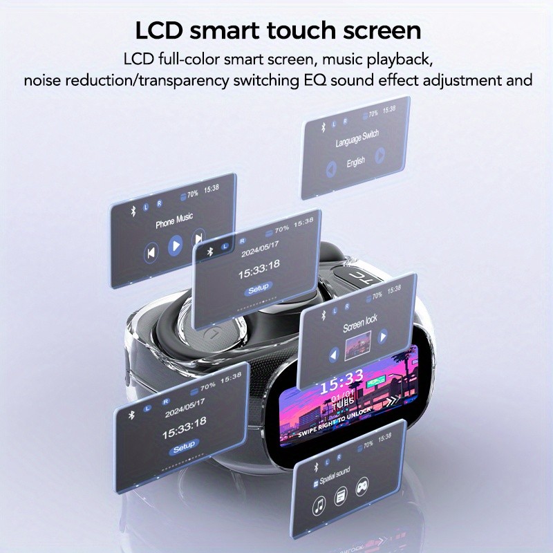 HTC NE11 Wireless Sports Earphones with LCD Smart Screen, Various Sound Effects, AI Intelligent Real-Time Translation, Wireless 6.0 Low Latency, Perfect for Gaming and Calls  Ear Hooks Never Fall Off, Comfortable and Stable Wearing, Suitable for Active L