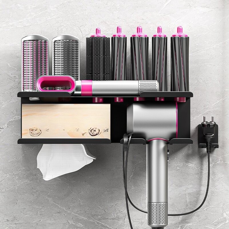 Hair Styling Tool Shelf Organizer  Wall-Mounted Storage for Dryer & Brushes