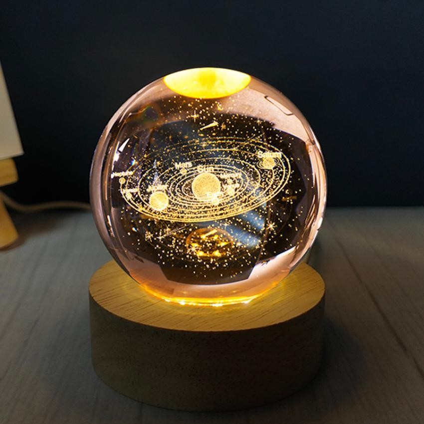 Solar System Crystal Ball Lamp  A Golden Galaxy of Light and Wonder