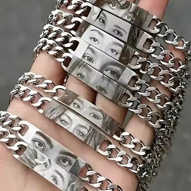 DIY Laser Engraved Human Eye Stainless Steel Couple Bracelet