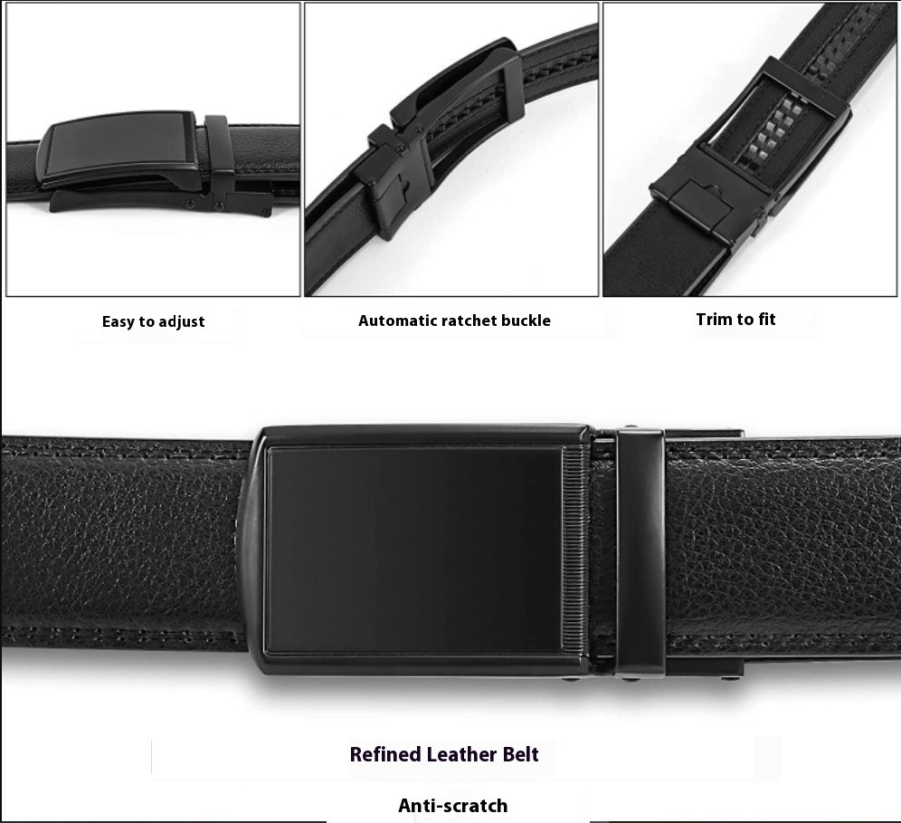 Leather Ratchet Belt with Adjustable Buckle