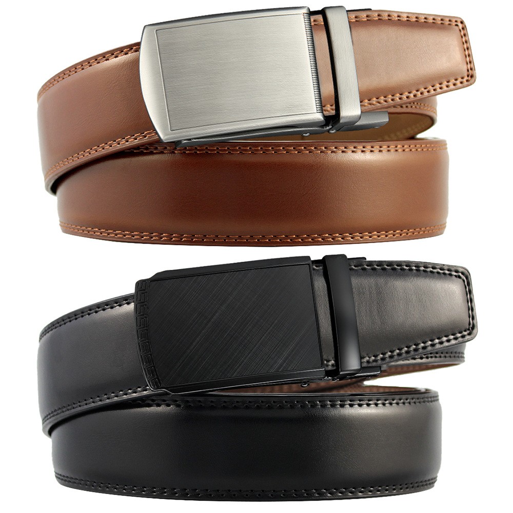Leather Ratchet Belt with Adjustable Buckle