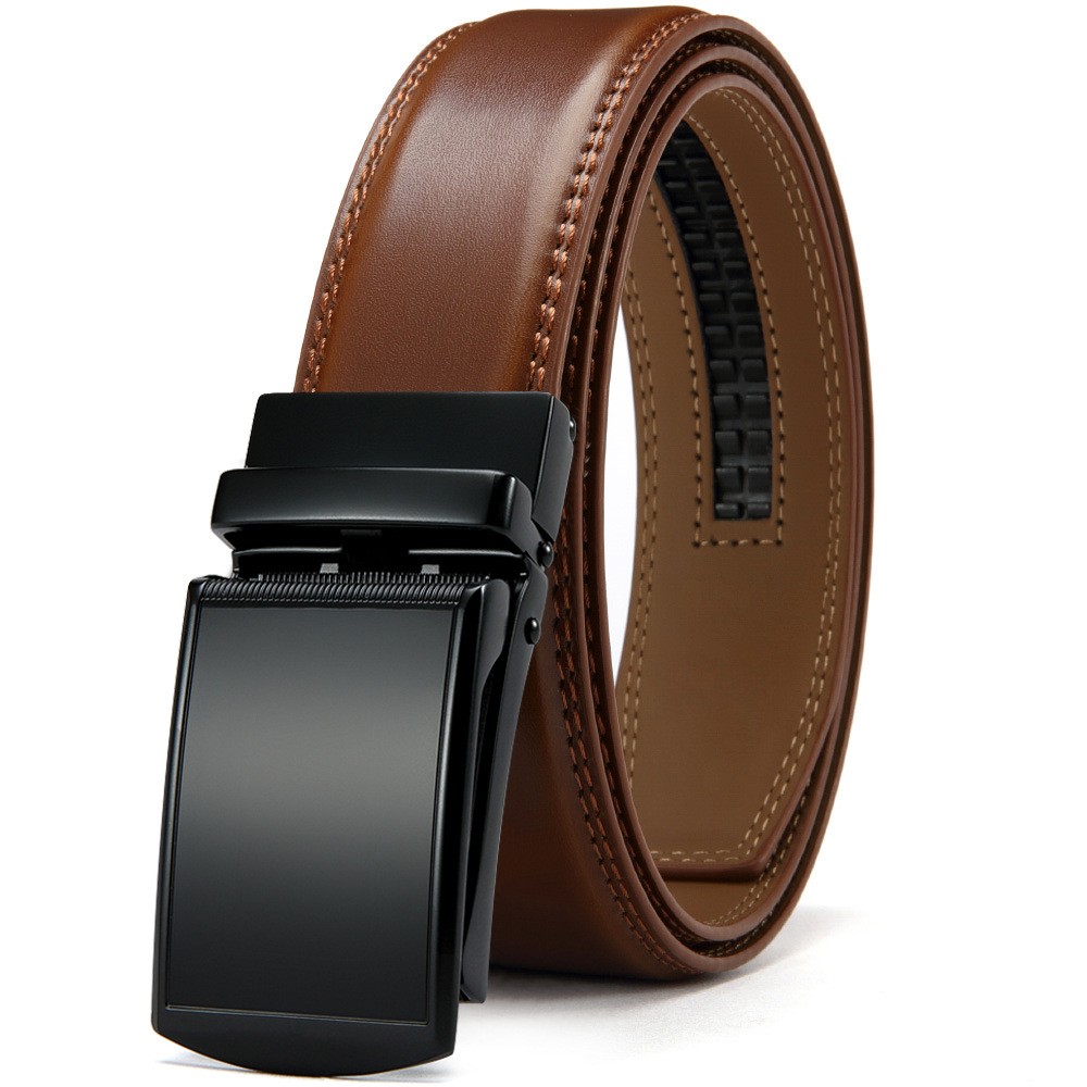 Leather Ratchet Belt with Adjustable Buckle