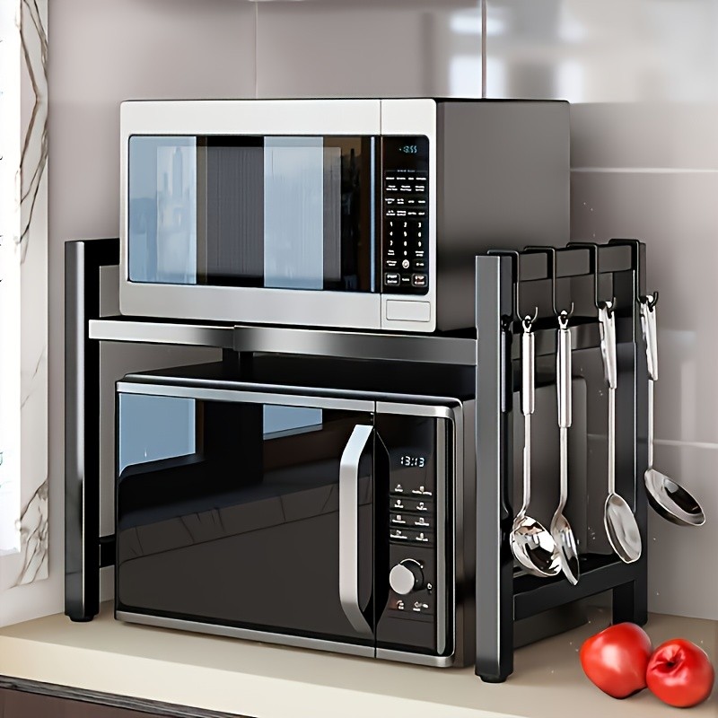 Metal Microwave Rack with Hooks That Expands