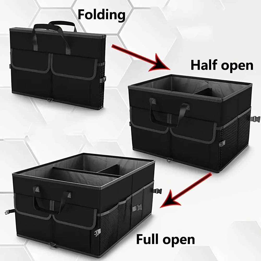 60L Heavy-Duty Foldable Car Trunk Organizer with Lid and Dividers