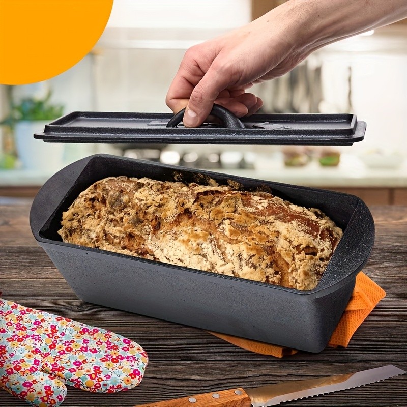 Loaf Pan with Lid  Cast Iron Bread Pan Toast Box Bakeware with Handles