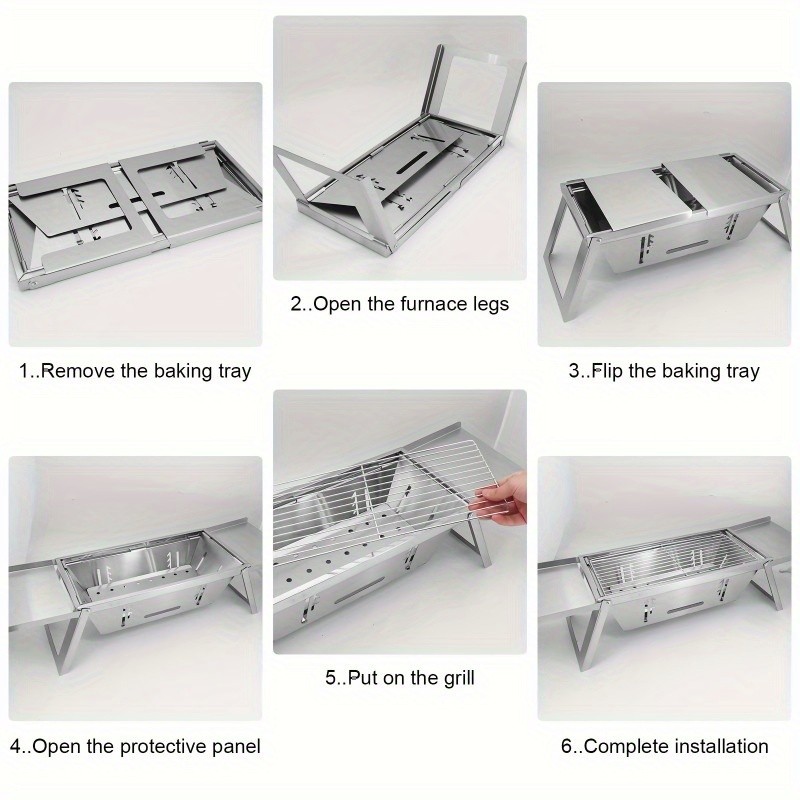 Portable Stainless Steel Charcoal Grill  Foldable, Polished Finish with Carry Bag