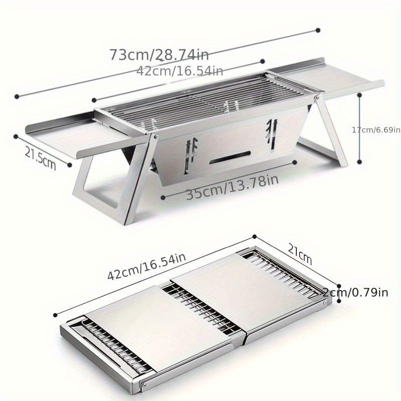 Portable Stainless Steel Charcoal Grill  Foldable, Polished Finish with Carry Bag