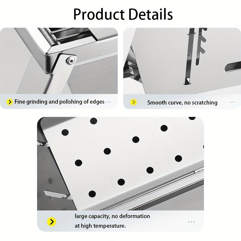 Portable Stainless Steel Charcoal Grill  Foldable, Polished Finish with Carry Bag