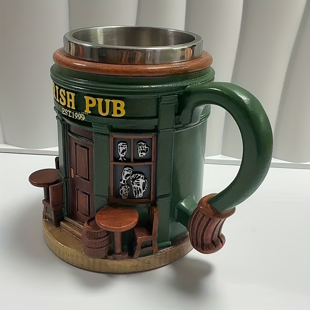 Irish Tree Mug  Stainless Steel & Resin Cup with Shamrock Charm