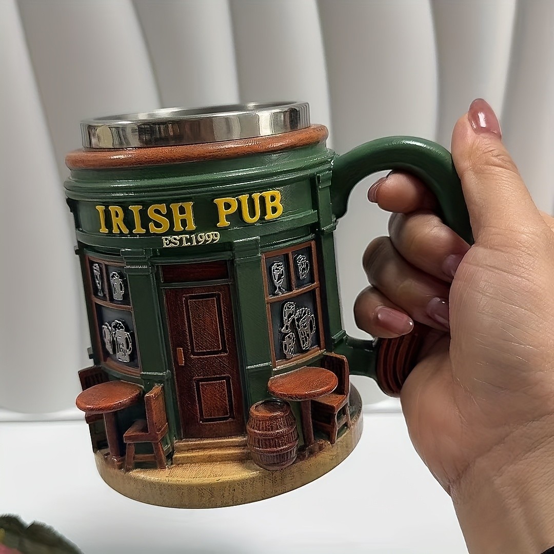 Irish Tree Mug  Stainless Steel & Resin Cup with Shamrock Charm