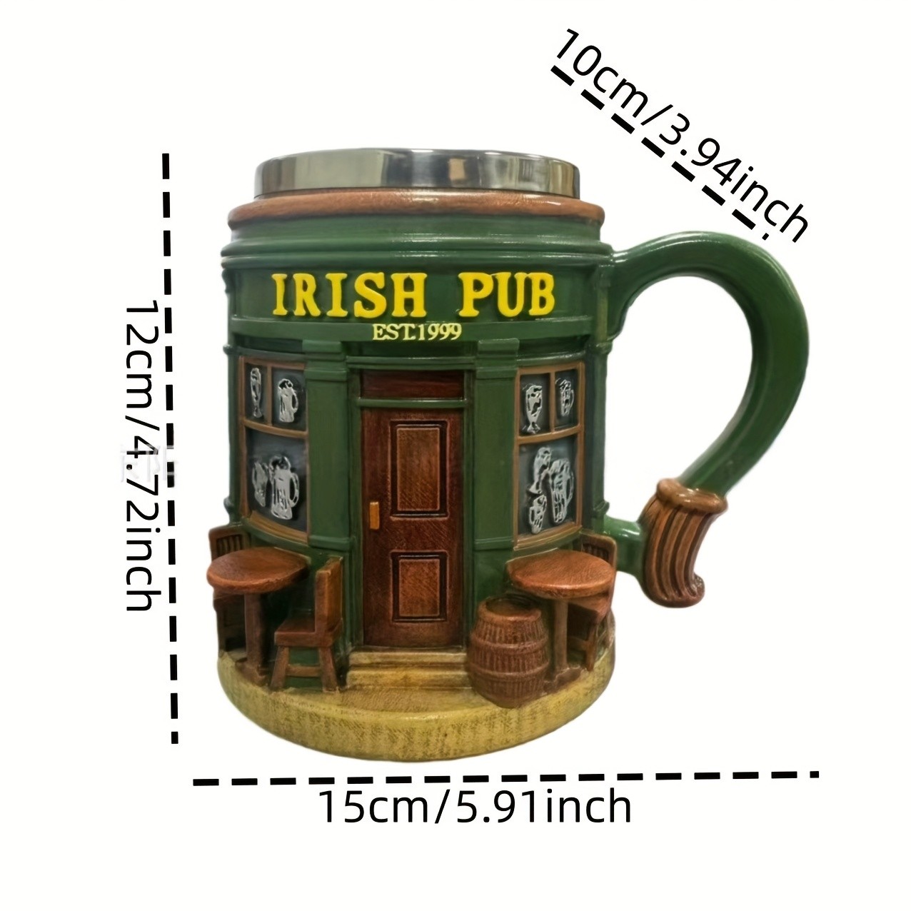 Irish Tree Mug  Stainless Steel & Resin Cup with Shamrock Charm