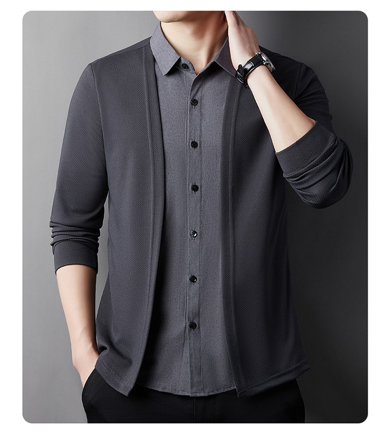 Men's Fake Two-Piece Shirt Collar Knitted Cardigan!