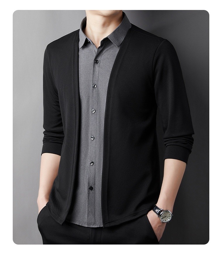 Men's Fake Two-Piece Shirt Collar Knitted Cardigan!