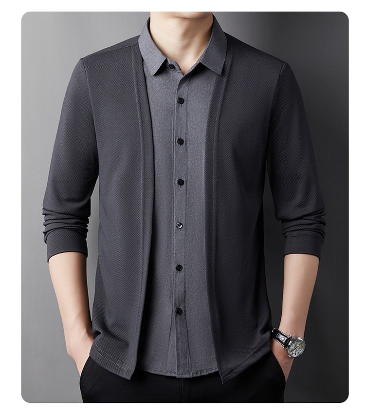 Men's Fake Two-Piece Shirt Collar Knitted Cardigan!