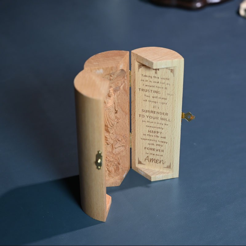 Openable Wooden Cylinder Sculpture of Jesus Christ