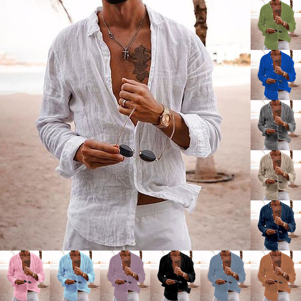 Mens Linen Long Sleeve Shirt