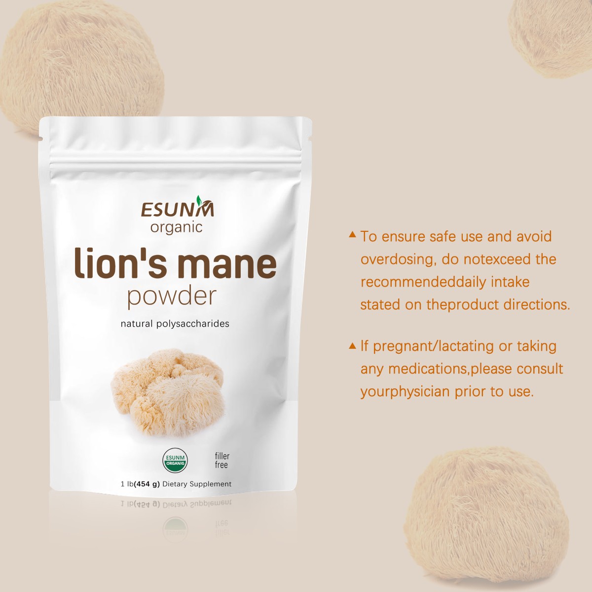Lions Mane Powder  Organic Brain & Nerve Health Support