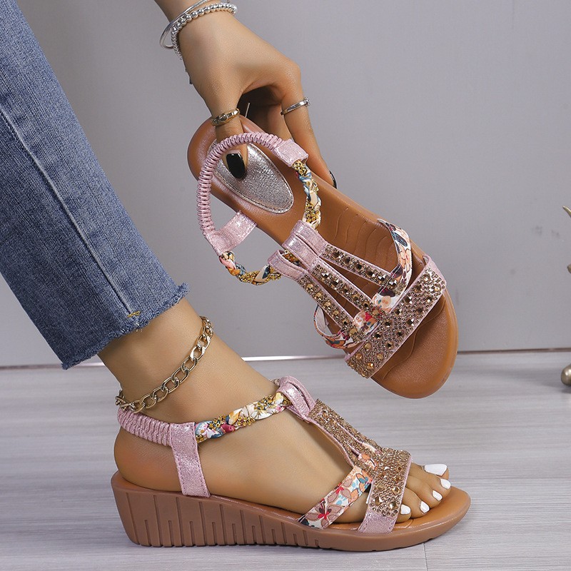 Rhinestone Open Toe Orthopaedic Sandals