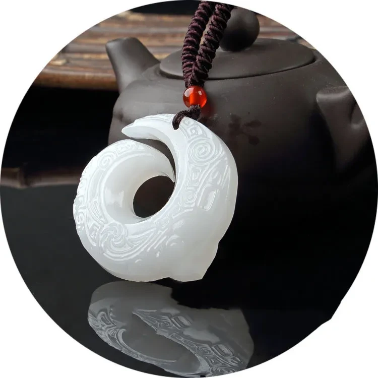 Peace Buckle Jade Pendant Embossed Sheepskin White Jade Kunlun