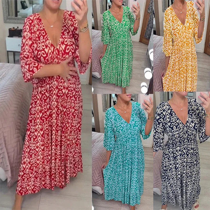 Summer V-Neck Floral Print Dress