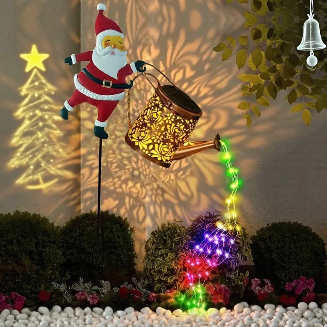 Christmas Solar Kettle Lights  Outdoor Garden LED Pouring Kettle Decor