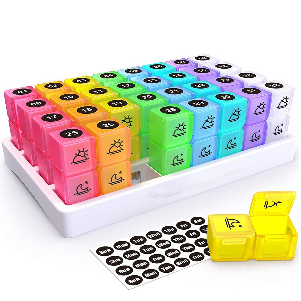 Monthly AM/PM Pill Organizer  Twice-a-Day Medicine & Vitamin Storage with Stickers