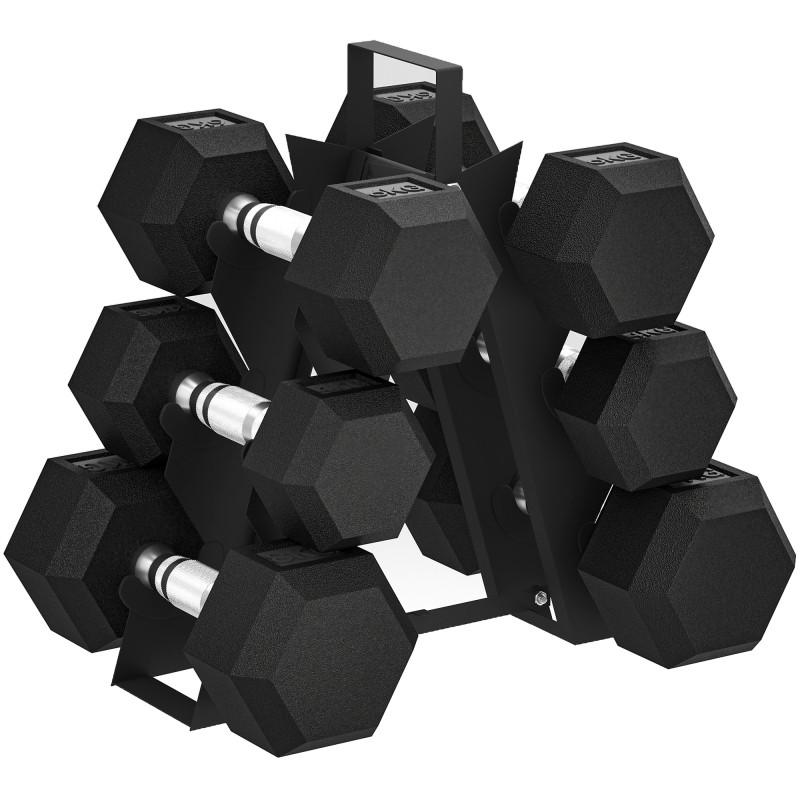 SPORTNOW Hex Dumbbell Set With Weights Storage Rack