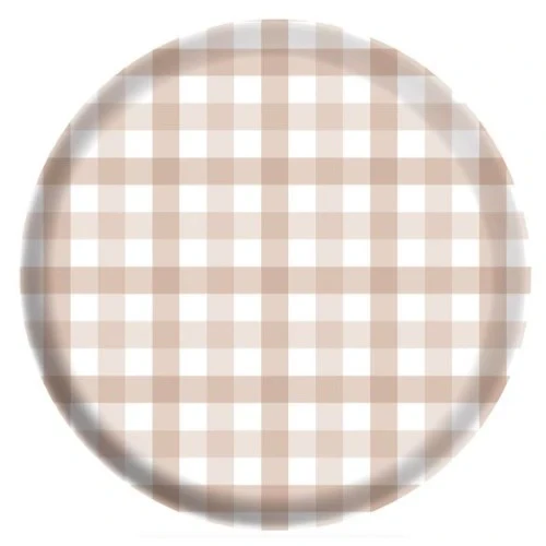 Gingham Melamine 26cm Plate White Sand - Pack of 4