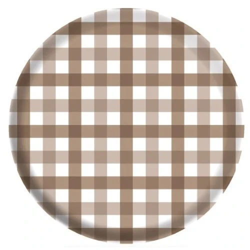 Gingham Melamine 26cm Plate Teddy Brown - Pack of 4