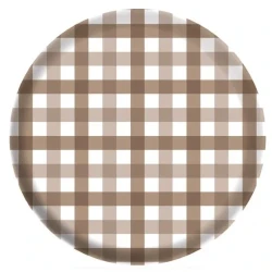 Gingham Melamine 26cm Plate Teddy Brown  - Pack of 4