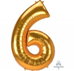 Foil Balloon -  Jumbo Number 6 Gold 83cm x 137cm