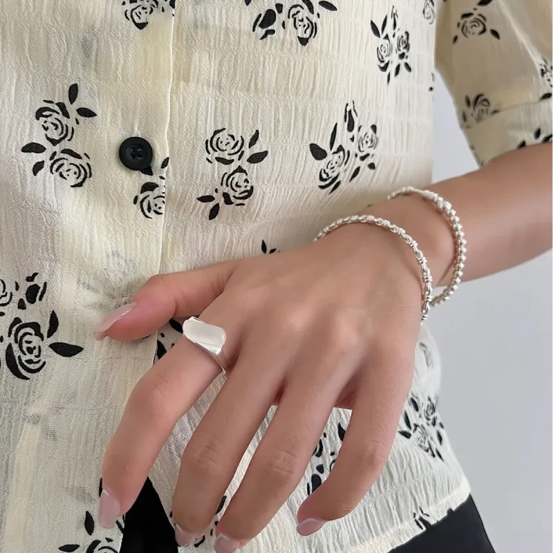Sterling Silver White Chalcedony Modern Geometric Ring Minimalist Statement Jewelry for Women