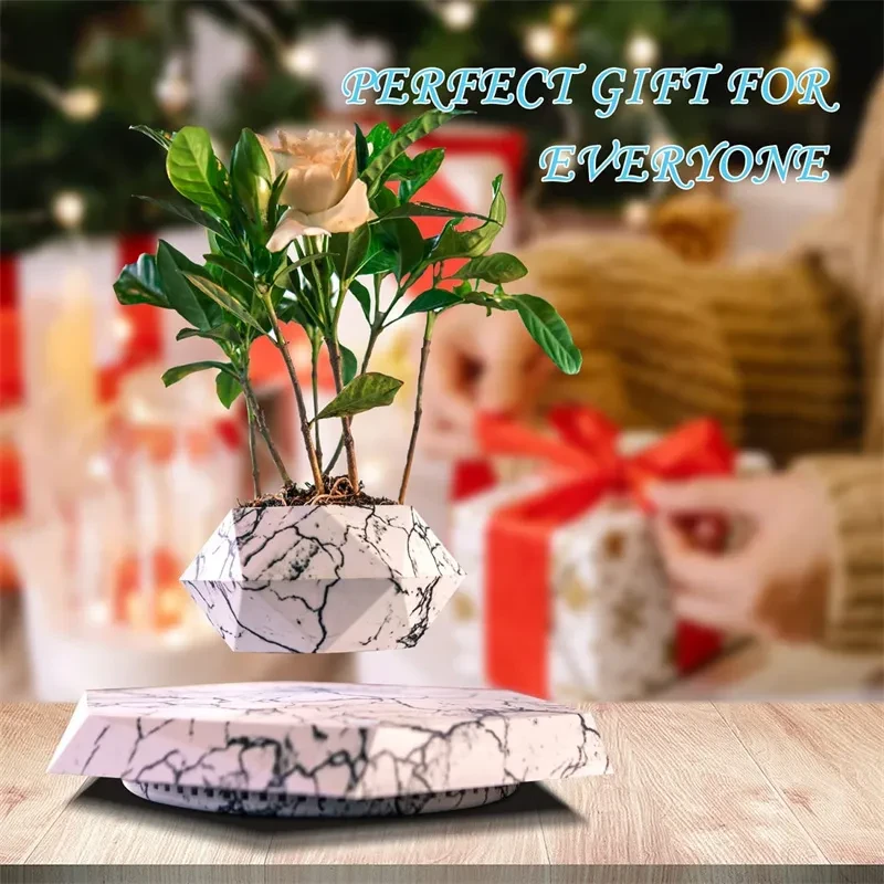 Levitating Plant Pot Marble Color Floating Planter Magnetic Levitation Bonsai Pot Office Home Decoration Kids Birthday Gift Home Decor