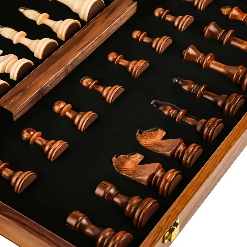 Premium Solid Wood Chess Set - Folding Board with Extra Queens