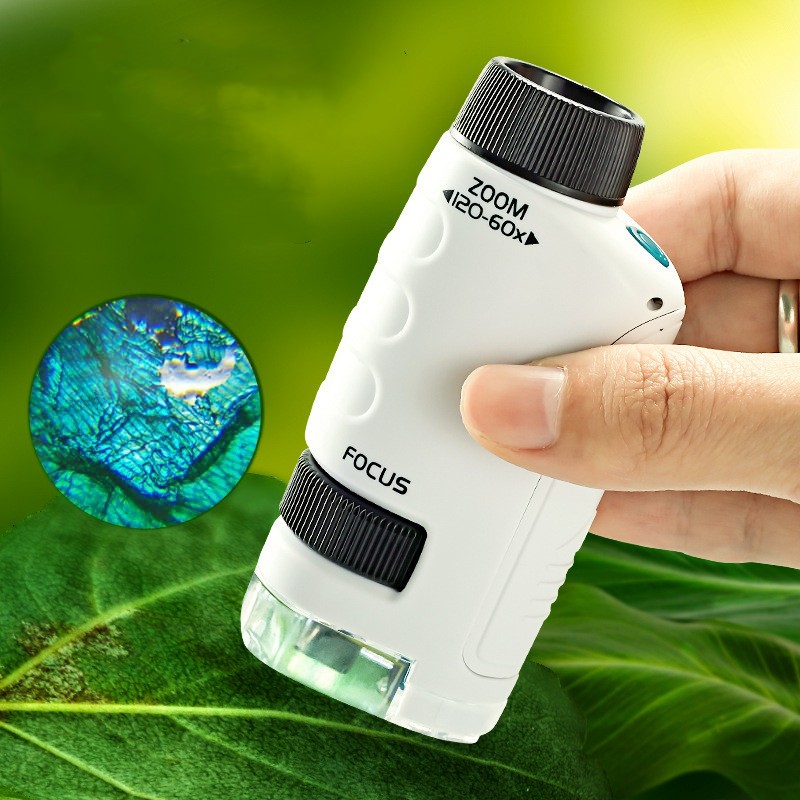 Kids Science Stem Toy Handheld Microscope Kit 60-180x Education Biological Pocket Microscope with LED Light Outdoor Children Toy