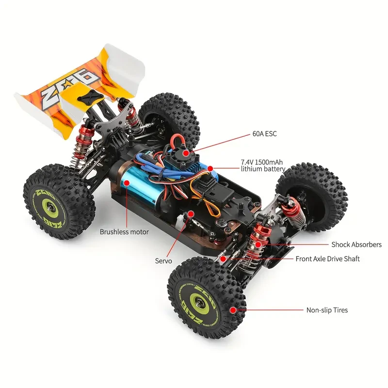 WLtoys XKS 144010 Remote Control Car - High-Speed 75km/h 1/14 2.4GHz Off-Road Racing Car 4WD RTR with Metal Chassis