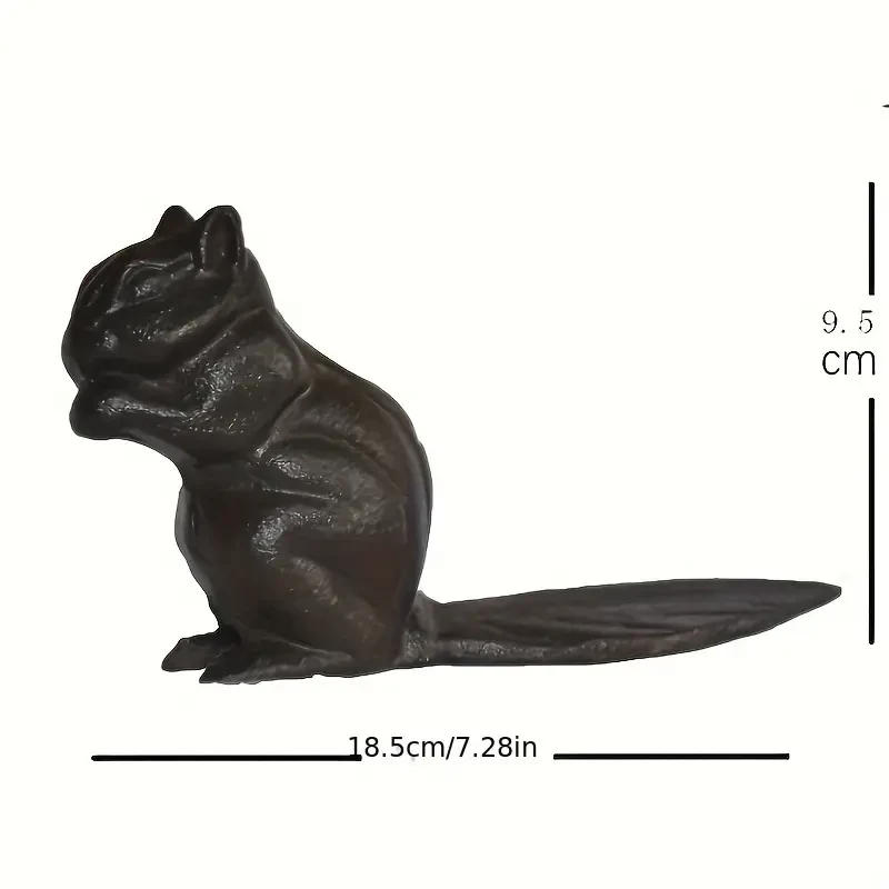 Decorative Cast Iron Door Stopper - Cute Squirrel Chipmunk Design, Heavy Duty Floor Wedge in Rustic Dark Brown