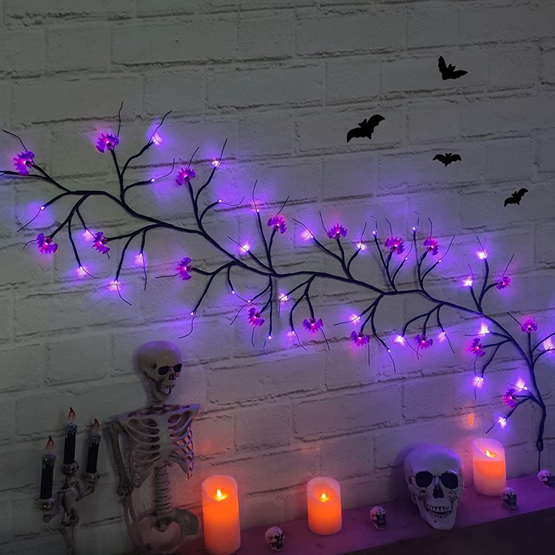 Enchanted Willow Vine LED Lights with Cartoon Bat & Pumpki Designs