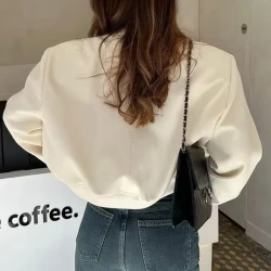 Fashion Button Stand-collar Jacket With Big Pockets Casual Loose Short Outwear Tops Coat For Women Clothing