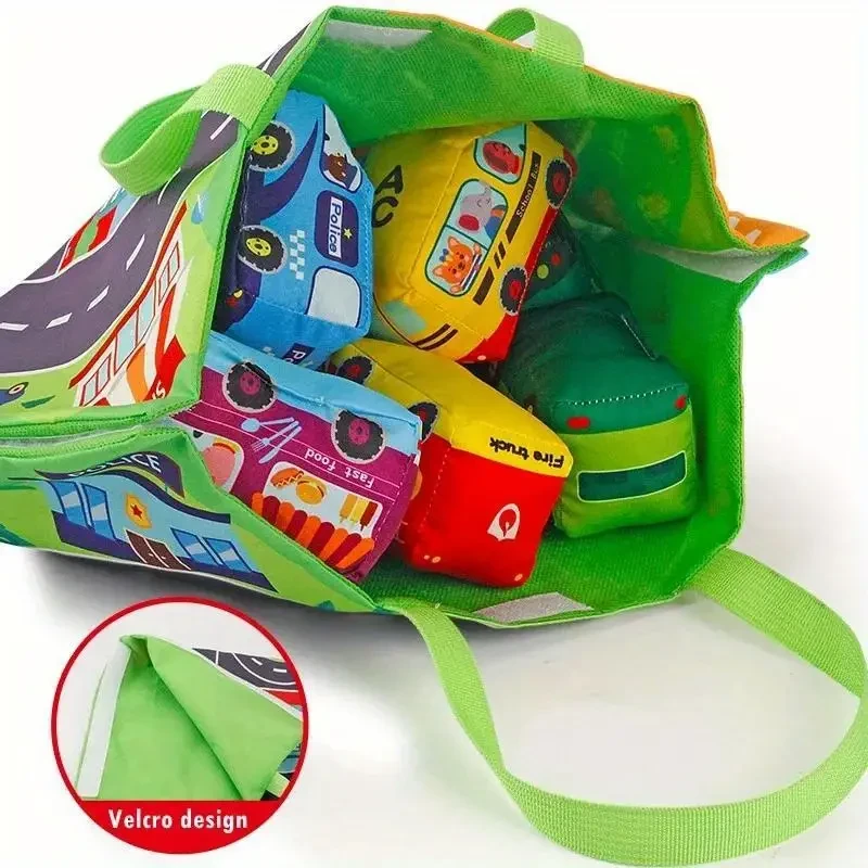 KPOSKLI Built-in Sound Paper and Bell Playset: Interactive Roadway with 8 Colorful Vehicles and Sound Effects for Early Learning