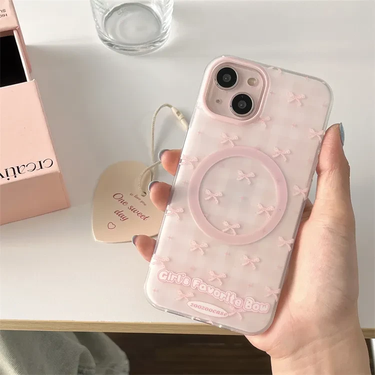 Magnetic Drop-resistant Plaid Bow Phone Case