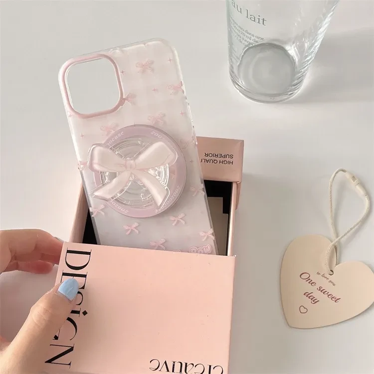 Magnetic Drop-resistant Plaid Bow Phone Case