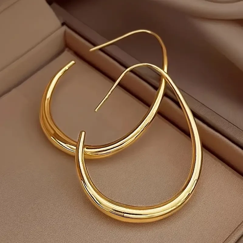 Glossy Water Drop Hoop Earrings 18K Gold